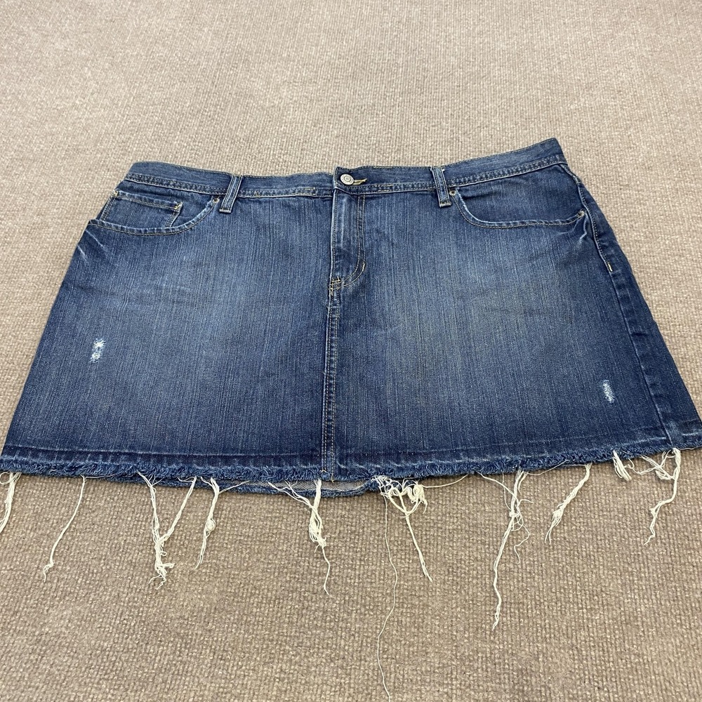 Gap Denim Skirt Womens 20 Blue Mini Raw Hem Distressed Pockets Cotton Boho